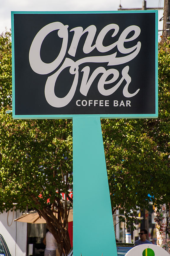 Once Over Coffee Bar sign